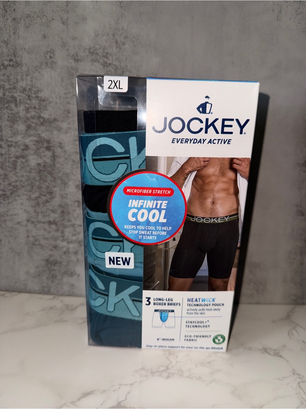 Jockey Everyday Active 3-Pack Long Length Boxer Briefs - Teal & Black